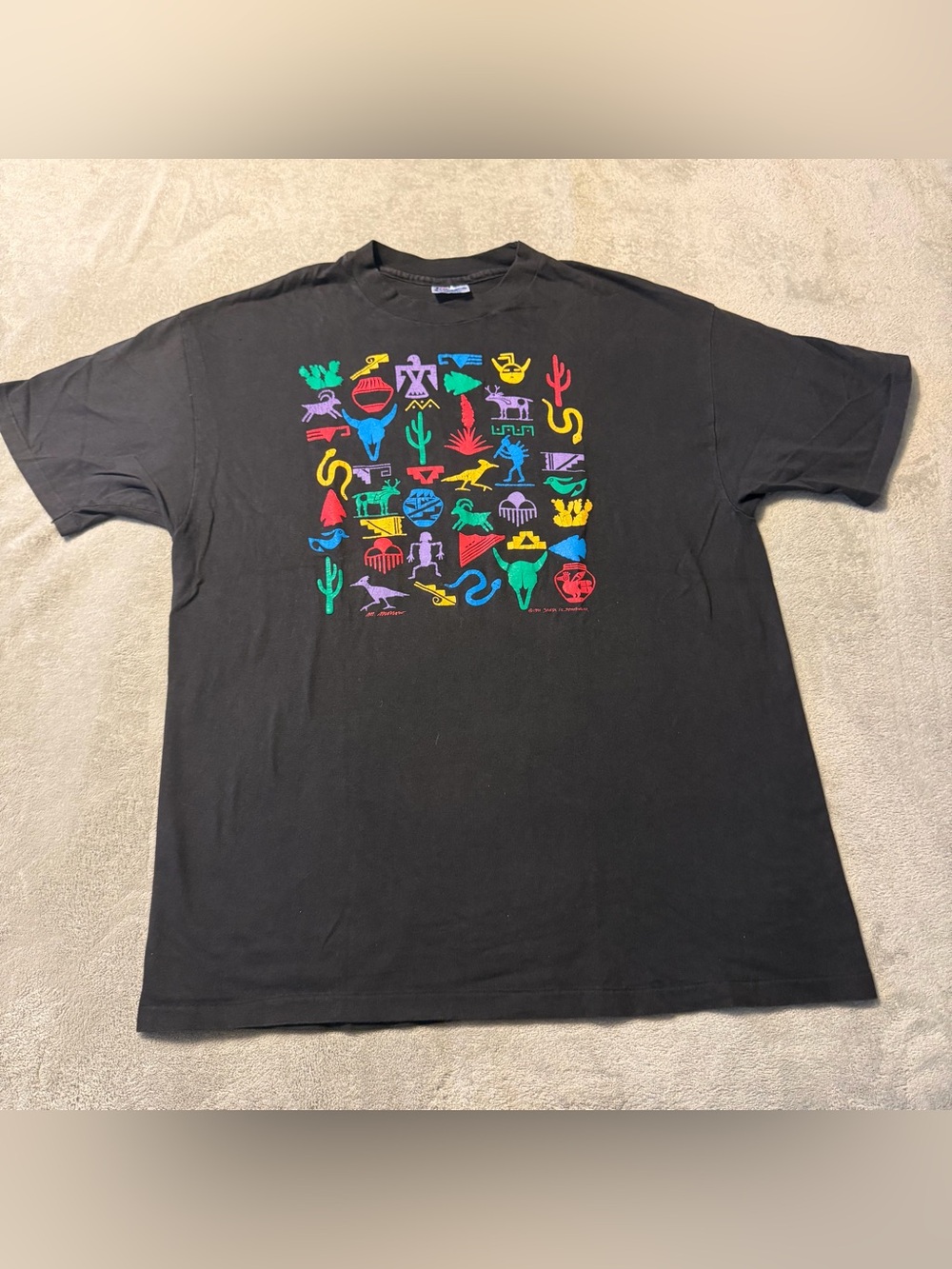 1991 Vintage Santa Fe Sportswear Black Southwest Tee Shirt X-large Single Stitch